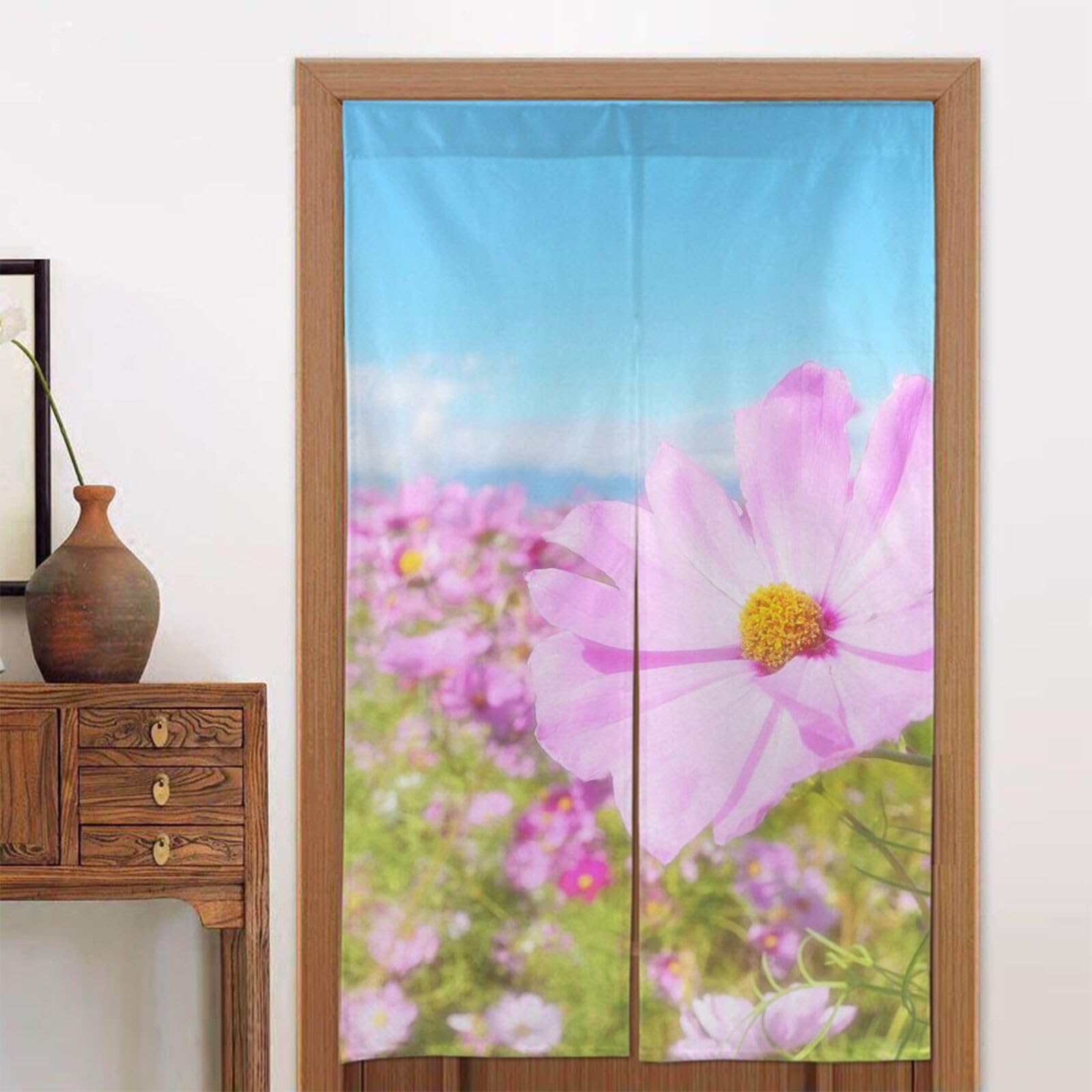 Amazon｜青空とピンク色のコスモス畑 のれん 目隠し 暖簾 部屋間仕切り